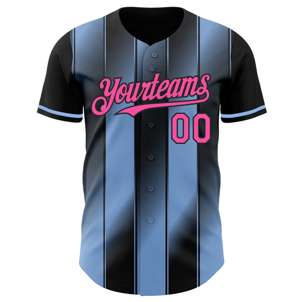 Custom Black Pink-Light Blue Gradient Classic Vertical Stripe Authentic Baseball Jersey