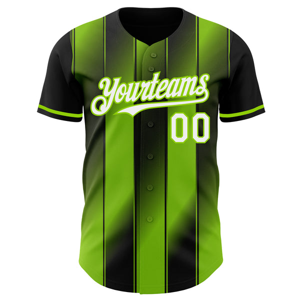 Custom Black White-Neon Green Gradient Classic Vertical Stripe Authentic Baseball Jersey