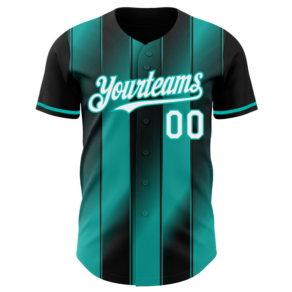 Custom Black White-Aqua Gradient Classic Vertical Stripe Authentic Baseball Jersey