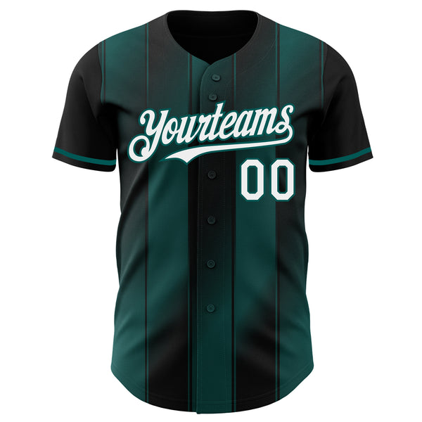 Custom Black White-Midnight Green Gradient Classic Vertical Stripe Authentic Baseball Jersey