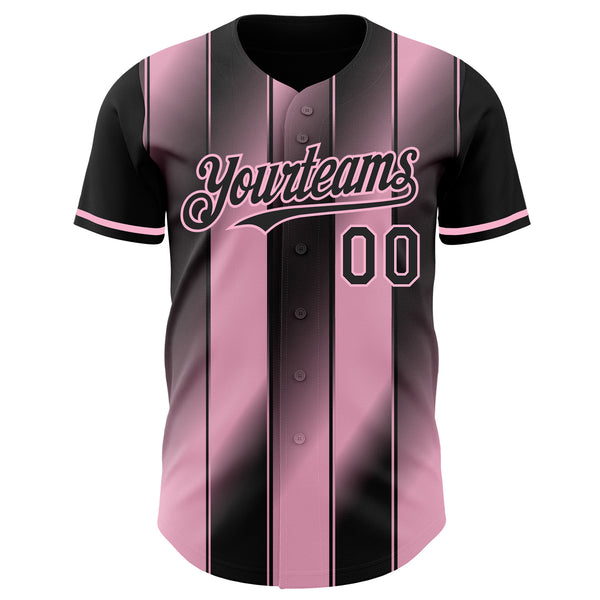 Custom Black-Light Pink Gradient Classic Vertical Stripe Authentic Baseball Jersey