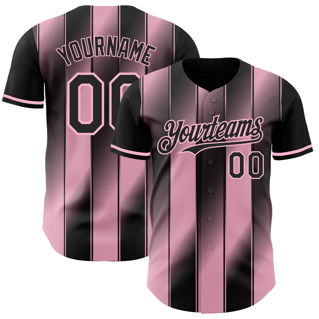 Custom Black-Light Pink Gradient Classic Vertical Stripe Authentic Baseball Jersey