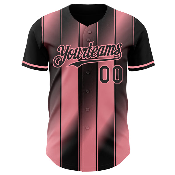 Custom Black-Medium Pink Gradient Classic Vertical Stripe Authentic Baseball Jersey