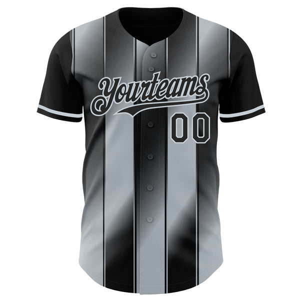 Custom Black-Silver Gradient Classic Vertical Stripe Authentic Baseball Jersey