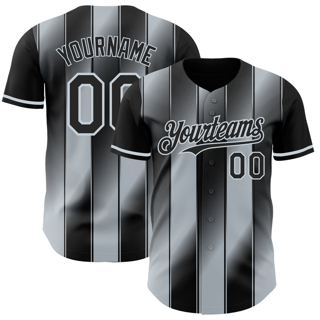Custom Black-Silver Gradient Classic Vertical Stripe Authentic Baseball Jersey