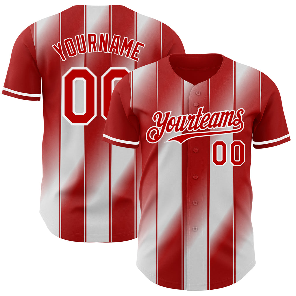 Custom Red-White Gradient Classic Vertical Stripe Authentic Baseball Jersey