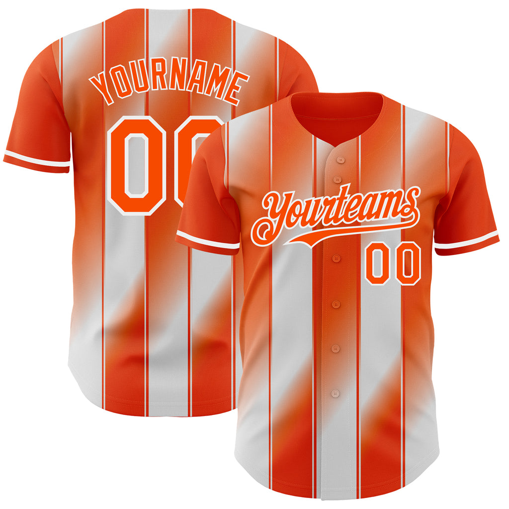 Custom Orange-White Gradient Classic Vertical Stripe Authentic Baseball Jersey