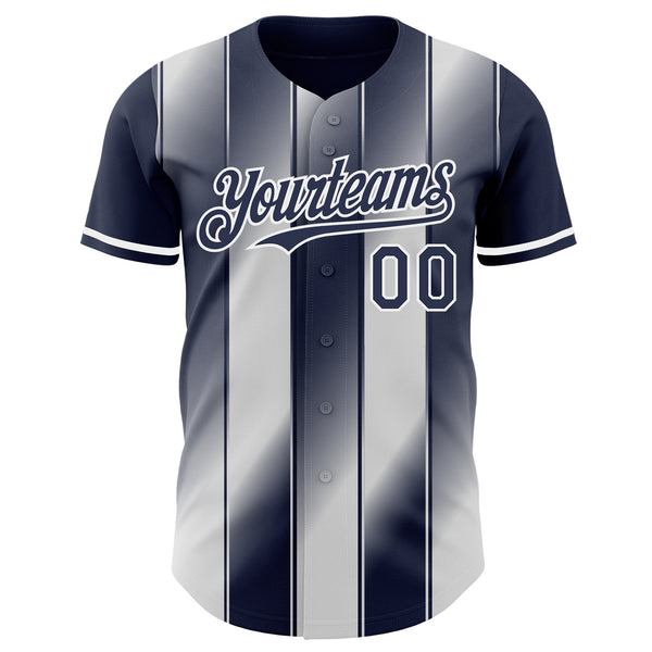 Custom Navy-White Gradient Classic Vertical Stripe Authentic Baseball Jersey