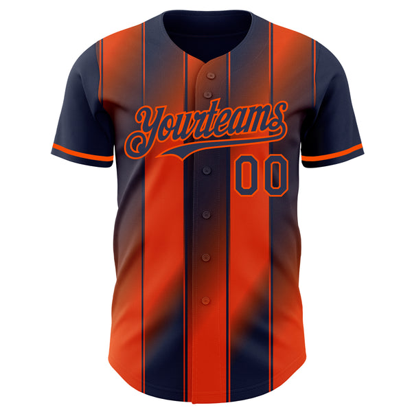 Custom Navy-Orange Gradient Classic Vertical Stripe Authentic Baseball Jersey