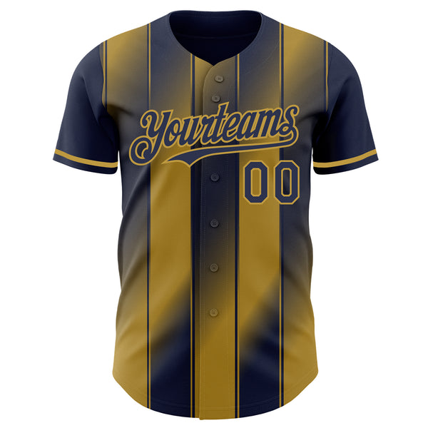 Custom Navy-Old Gold Gradient Classic Vertical Stripe Authentic Baseball Jersey