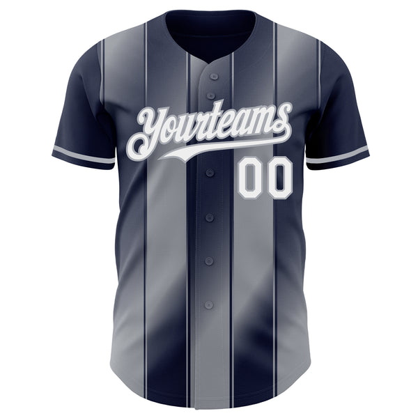 Custom Navy White-Gray Gradient Classic Vertical Stripe Authentic Baseball Jersey