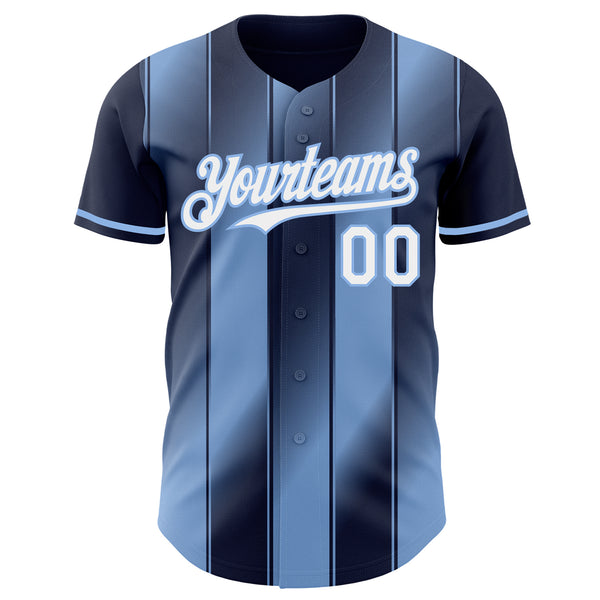Custom Navy White-Light Blue Gradient Classic Vertical Stripe Authentic Baseball Jersey