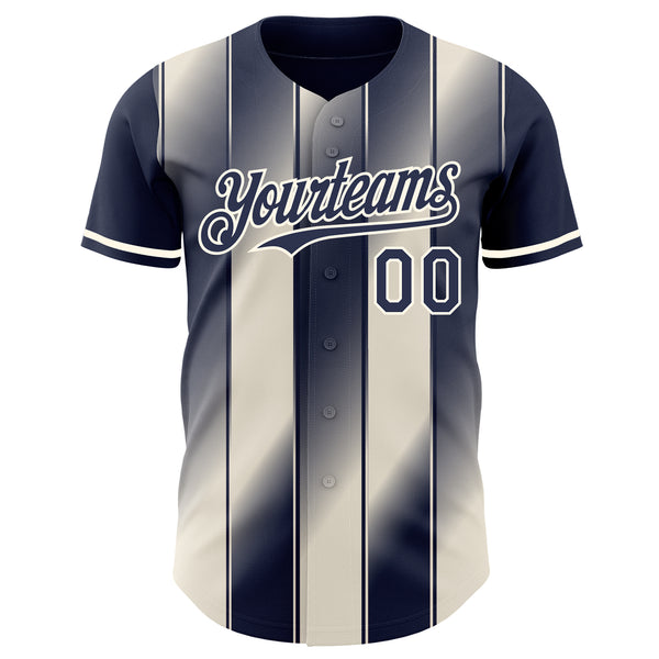Custom Navy Cream-Cream Gradient Classic Vertical Stripe Authentic Baseball Jersey