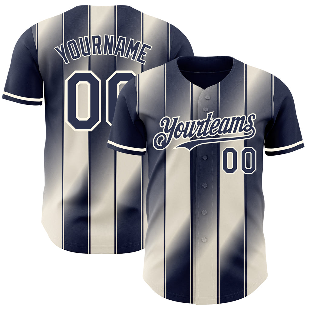 Custom Navy Cream-Cream Gradient Classic Vertical Stripe Authentic Baseball Jersey
