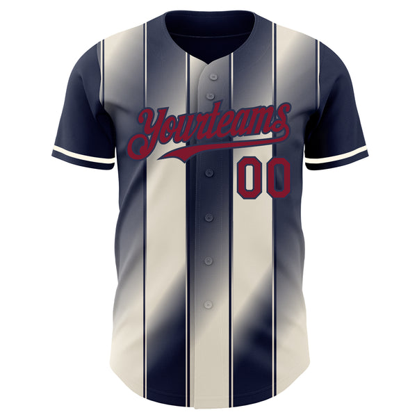 Custom Navy Crimson-Cream Gradient Classic Vertical Stripe Authentic Baseball Jersey