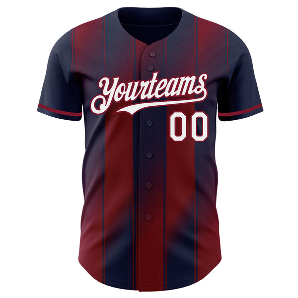 Custom Navy White-Crimson Gradient Classic Vertical Stripe Authentic Baseball Jersey