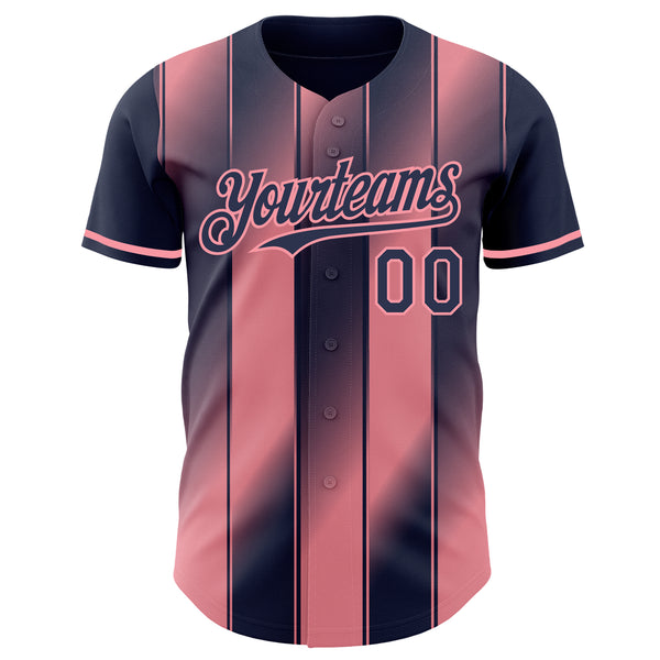 Custom Navy-Medium Pink Gradient Classic Vertical Stripe Authentic Baseball Jersey