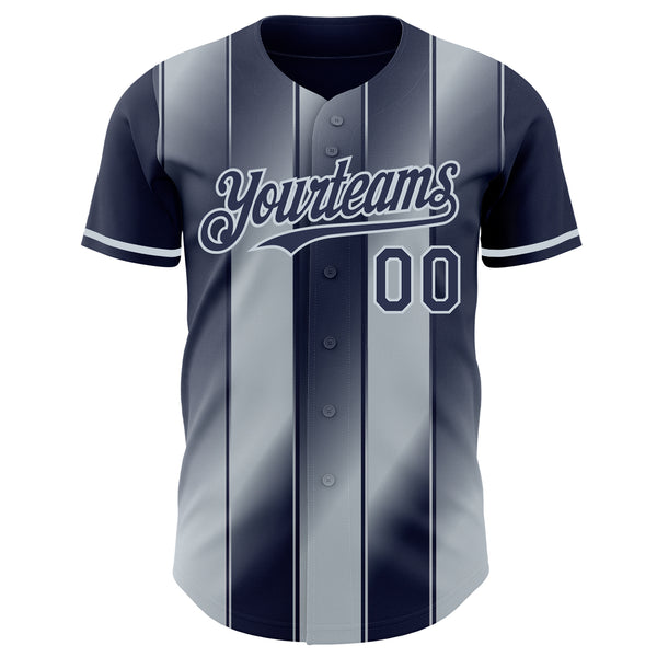 Custom Navy-Silver Gradient Classic Vertical Stripe Authentic Baseball Jersey