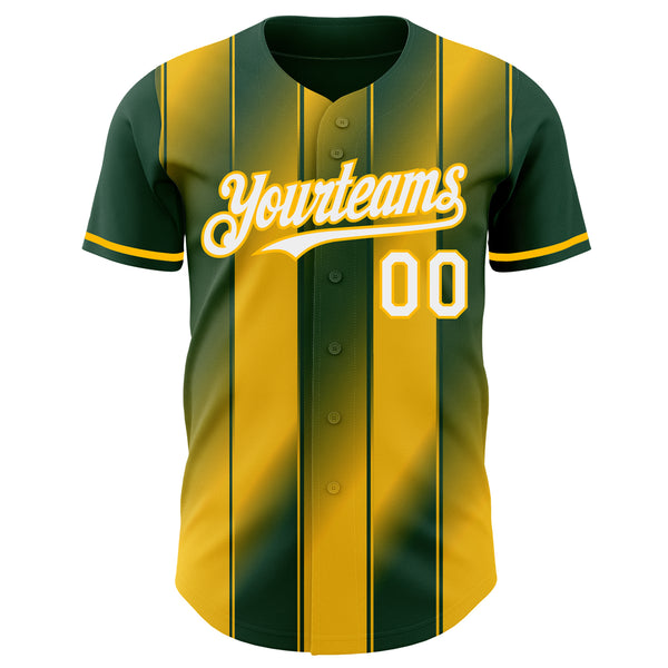 Custom Green White-Gold Gradient Classic Vertical Stripe Authentic Baseball Jersey