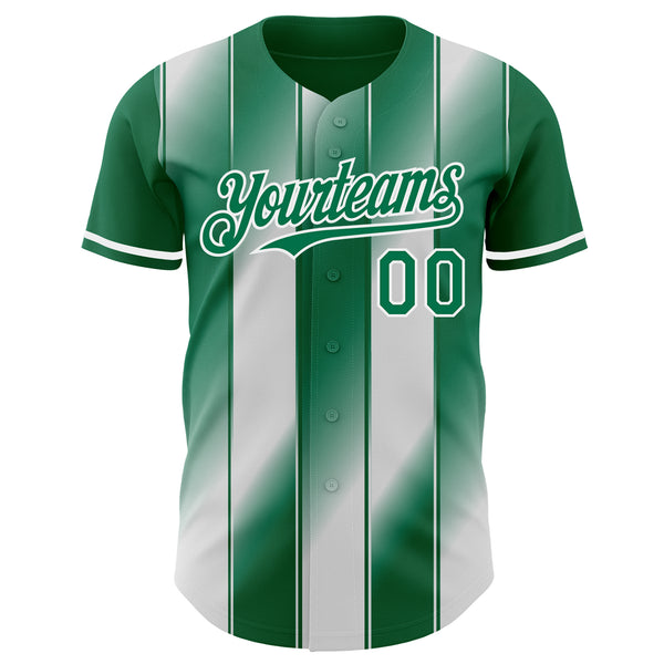 Custom Kelly Green-White Gradient Classic Vertical Stripe Authentic Baseball Jersey
