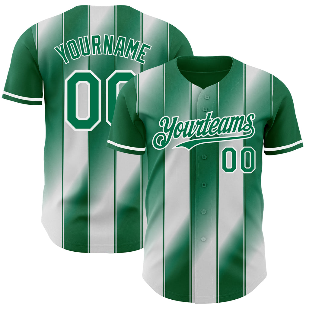 Custom Kelly Green-White Gradient Classic Vertical Stripe Authentic Baseball Jersey