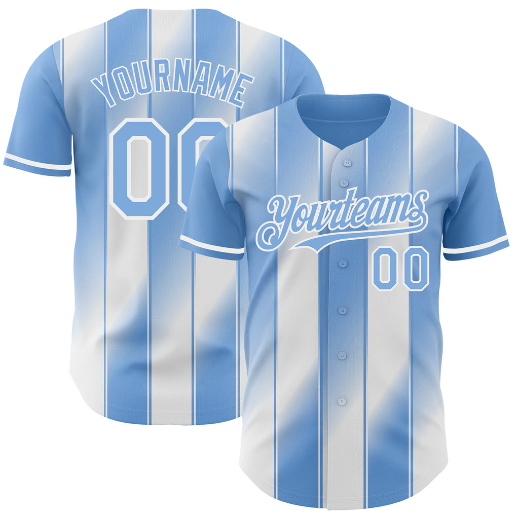 Custom Light Blue-White Gradient Classic Vertical Stripe Authentic Baseball Jersey