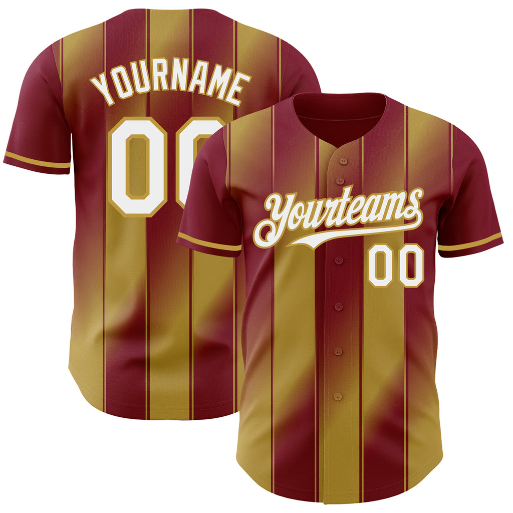 Custom Crimson White-Old Gold Gradient Classic Vertical Stripe Authentic Baseball Jersey