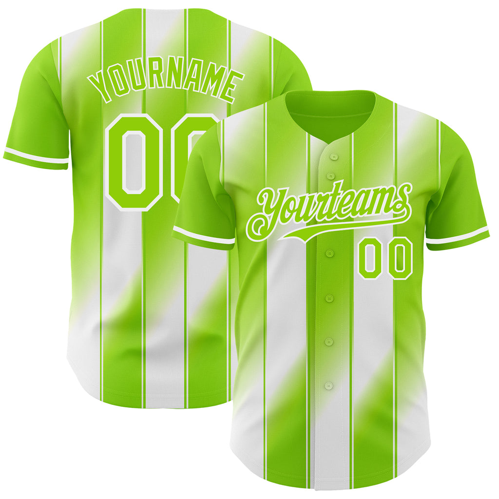 Custom Neon Green-White Gradient Classic Vertical Stripe Authentic Baseball Jersey