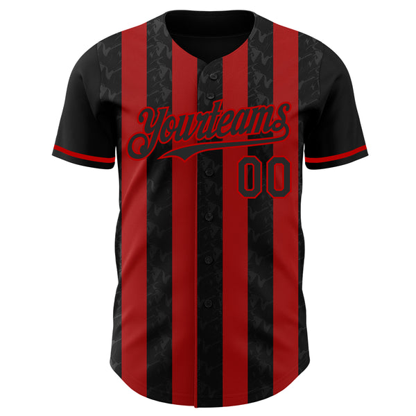 Custom Black-Red Classic Vertical Stripe Fluid Liquid Texture Authentic Baseball Jersey