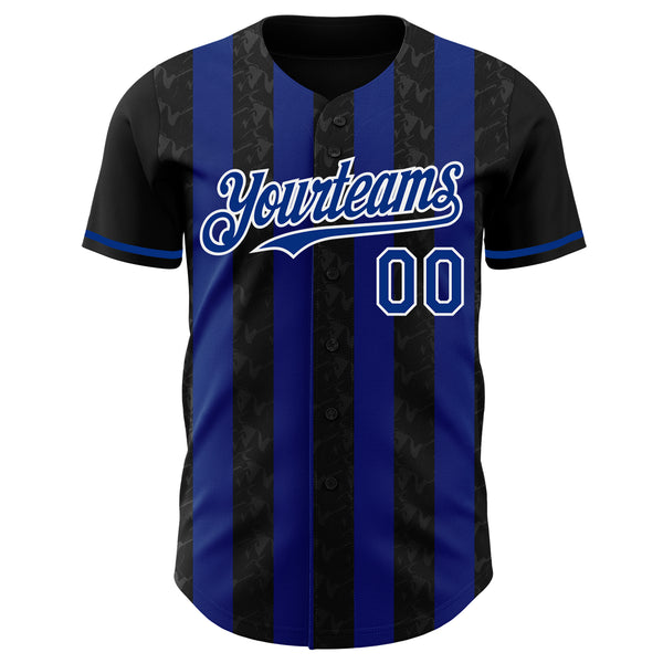 Custom Black Royal-White Classic Vertical Stripe Fluid Liquid Texture Authentic Baseball Jersey