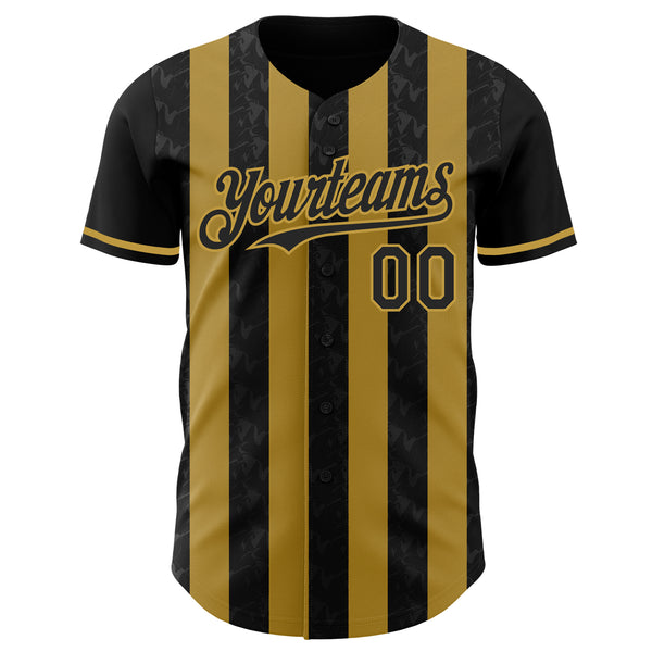 Custom Black-Old Gold Classic Vertical Stripe Fluid Liquid Texture Authentic Baseball Jersey