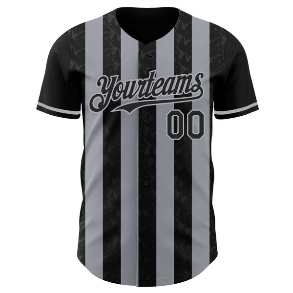 Custom Black-Gray Classic Vertical Stripe Fluid Liquid Texture Authentic Baseball Jersey