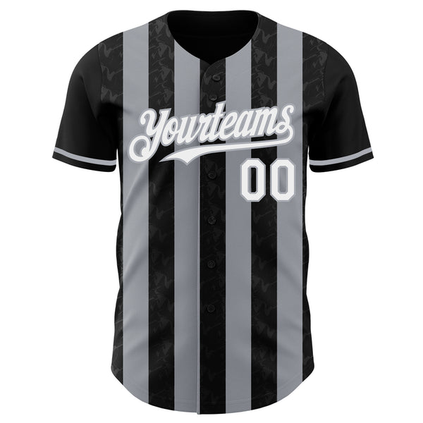 Custom Black White-Gray Classic Vertical Stripe Fluid Liquid Texture Authentic Baseball Jersey