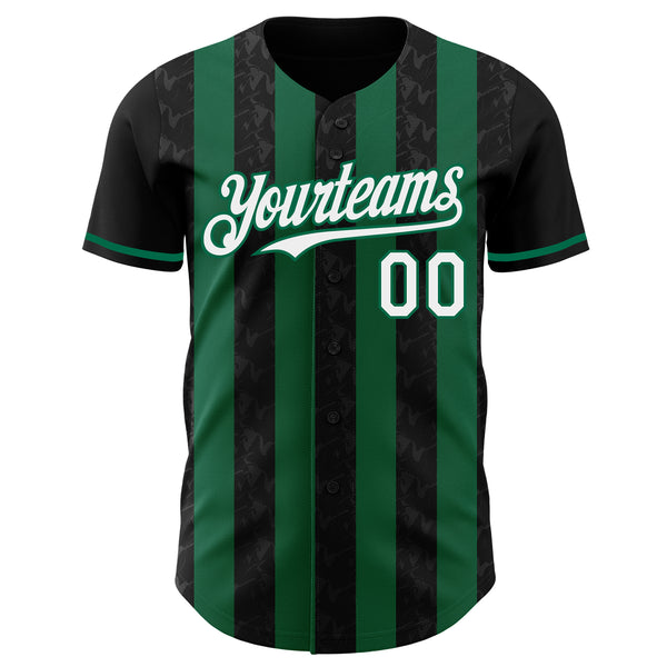 Custom Black White-Kelly Green Classic Vertical Stripe Fluid Liquid Texture Authentic Baseball Jersey
