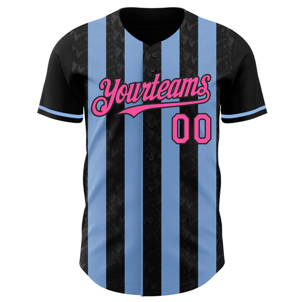 Custom Black Pink-Light Blue Classic Vertical Stripe Fluid Liquid Texture Authentic Baseball Jersey