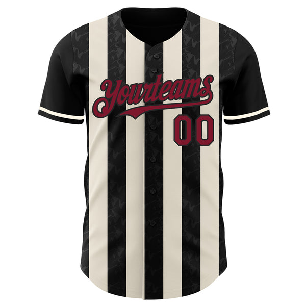 Custom Black Crimson-Cream Classic Vertical Stripe Fluid Liquid Texture Authentic Baseball Jersey