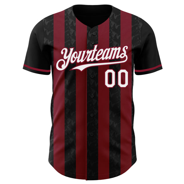 Custom Black White-Crimson Classic Vertical Stripe Fluid Liquid Texture Authentic Baseball Jersey