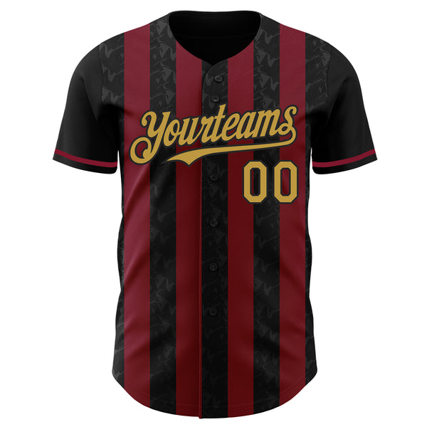 Custom Black Old Gold-Crimson Classic Vertical Stripe Fluid Liquid Texture Authentic Baseball Jersey