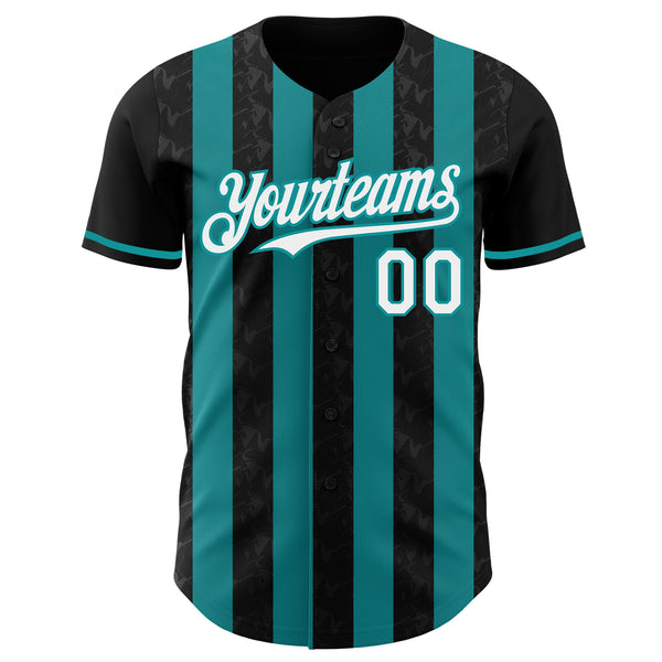 Custom Black White-Teal Classic Vertical Stripe Fluid Liquid Texture Authentic Baseball Jersey