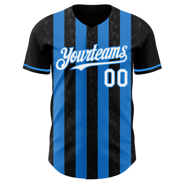 Custom Black White-Electric Blue Classic Vertical Stripe Fluid Liquid Texture Authentic Baseball Jersey