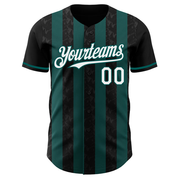 Custom Black White-Midnight Green Classic Vertical Stripe Fluid Liquid Texture Authentic Baseball Jersey