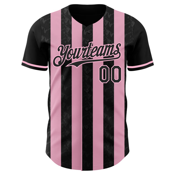 Custom Black-Light Pink Classic Vertical Stripe Fluid Liquid Texture Authentic Baseball Jersey