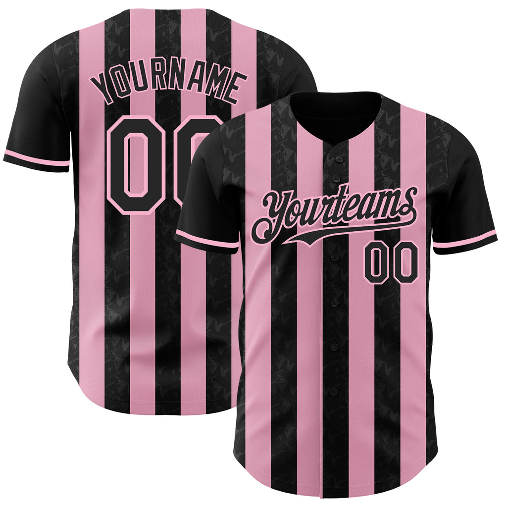 Custom Black-Light Pink Classic Vertical Stripe Fluid Liquid Texture Authentic Baseball Jersey