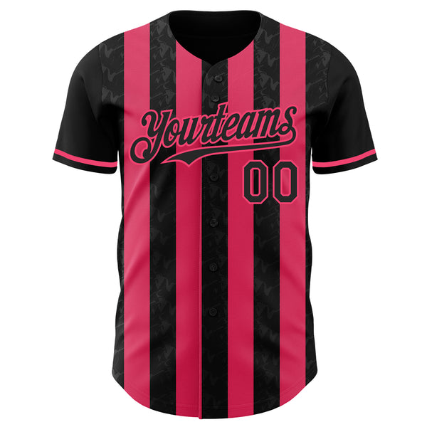 Custom Black-Neon Pink Classic Vertical Stripe Fluid Liquid Texture Authentic Baseball Jersey