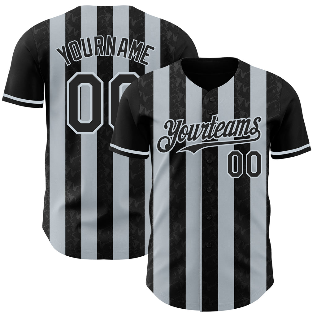 Custom Black-Silver Classic Vertical Stripe Fluid Liquid Texture Authentic Baseball Jersey