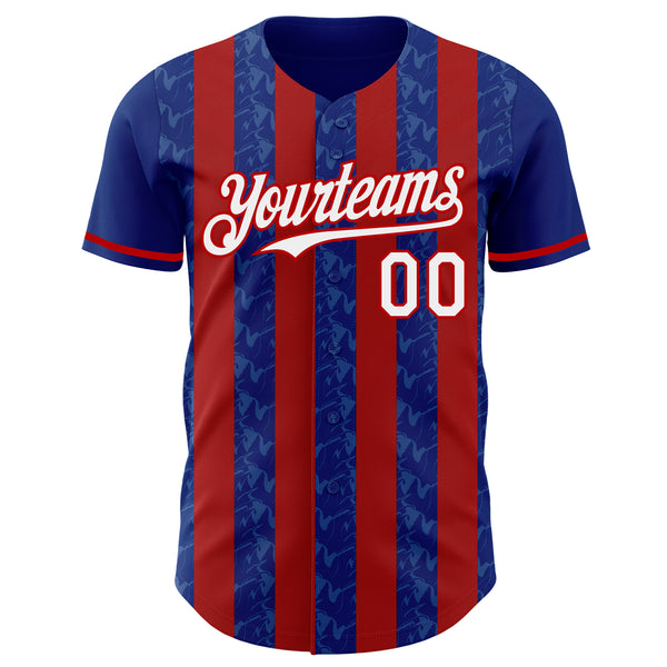 Custom Royal White-Red Classic Vertical Stripe Fluid Liquid Texture Authentic Baseball Jersey