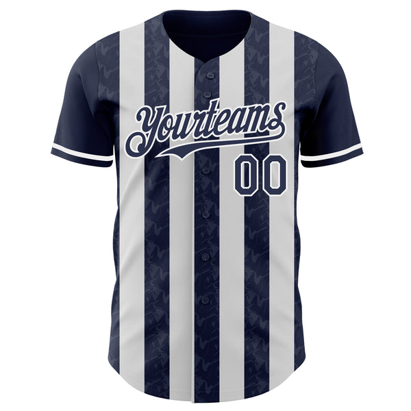Custom Navy-White Classic Vertical Stripe Fluid Liquid Texture Authentic Baseball Jersey