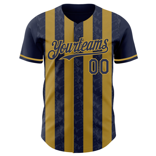 Custom Navy-Old Gold Classic Vertical Stripe Fluid Liquid Texture Authentic Baseball Jersey