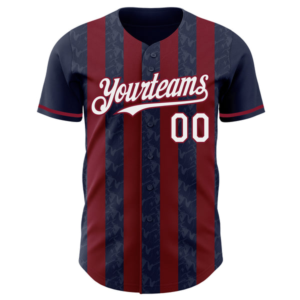 Custom Navy White-Crimson Classic Vertical Stripe Fluid Liquid Texture Authentic Baseball Jersey