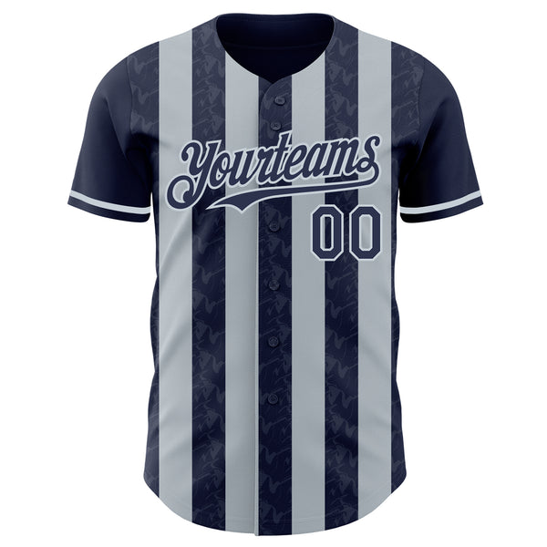 Custom Navy-Silver Classic Vertical Stripe Fluid Liquid Texture Authentic Baseball Jersey